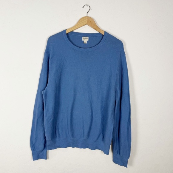 J. CREW Knit Cotton Crewneck Sweater Garter Stitch H6060 Pullover Admiral Blue - Picture 3 of 7